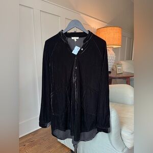 NWT- Mystree Black Velvet Button-Up Blouse